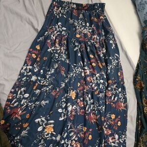 Shein Emery Rose Floral Tiered Blue Skirt